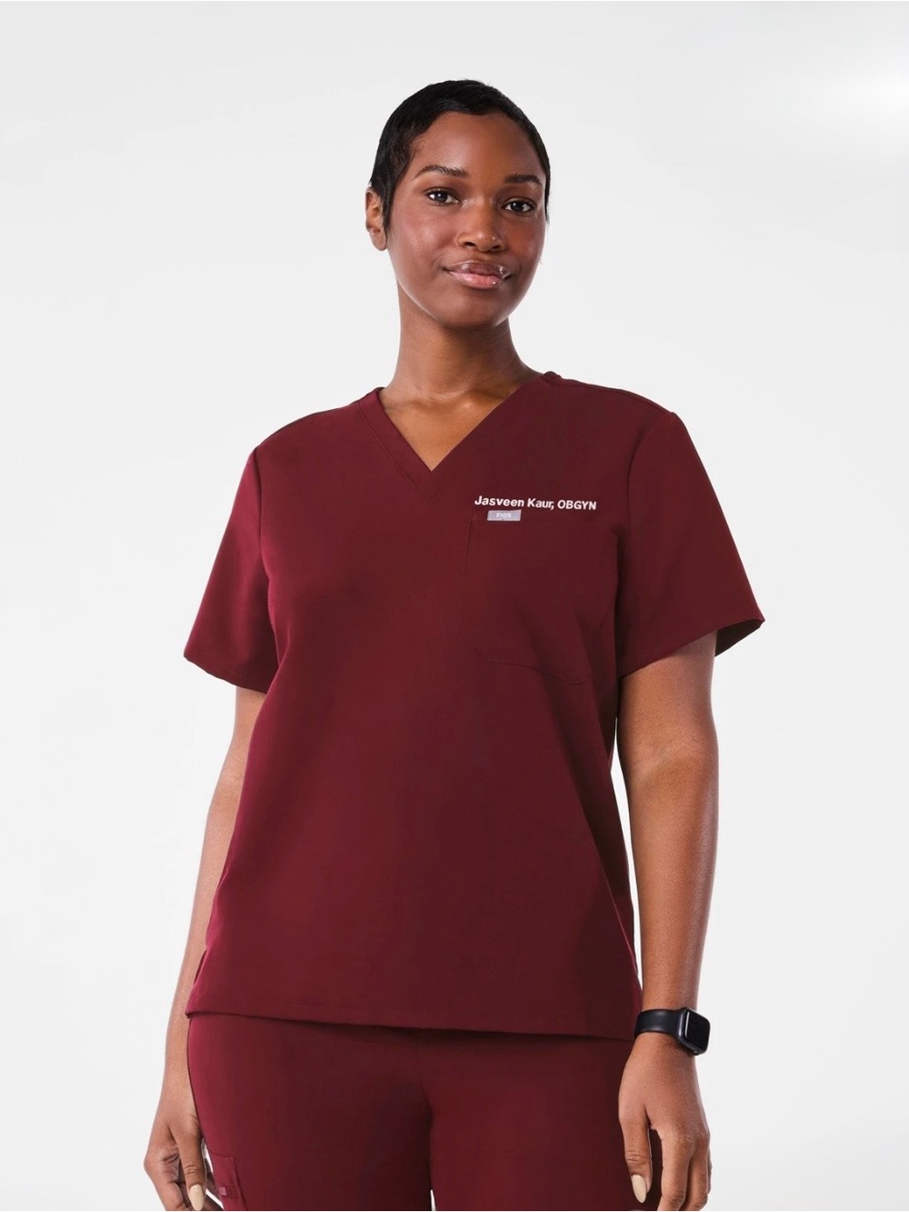 Figs Women's V-Neck Scrub Top in Burgundy